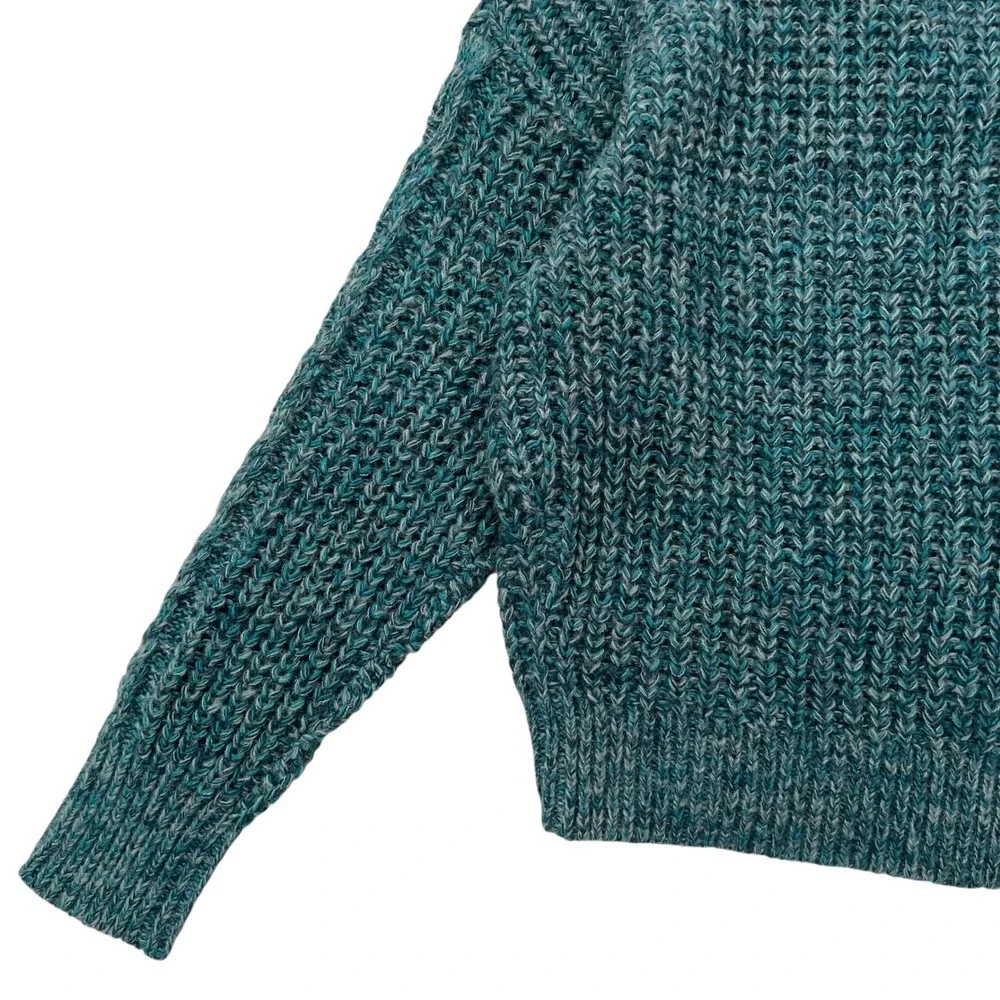 NWT Teal Blue Sundance Marlyse Chunky‎ Cable Knit V Neck Sweater SZ M Fisherman